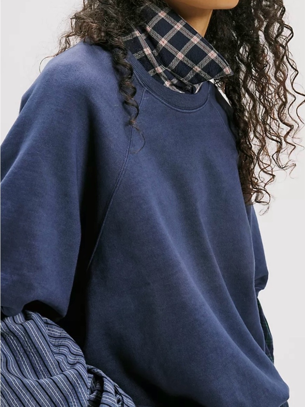 Free People Washed Blue/Indigo Short Sleeve Crewneck Sweatshirt - Picture 4 of 6